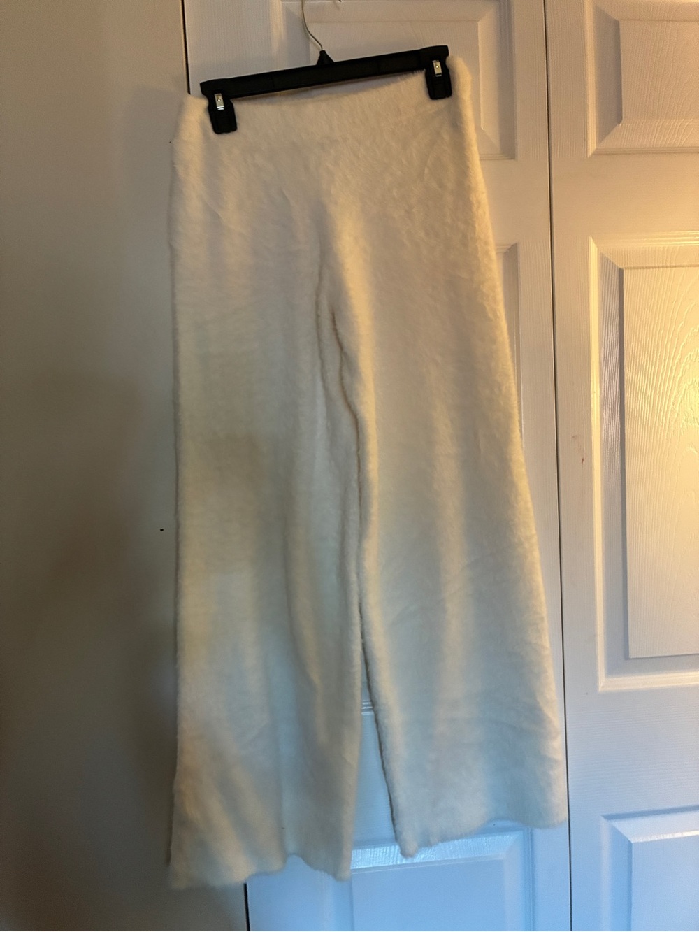 Cozy Wide-Leg Fuzzy Cream Pants
